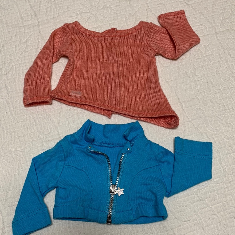 American Girl Coral Sweater & Blue Jacket